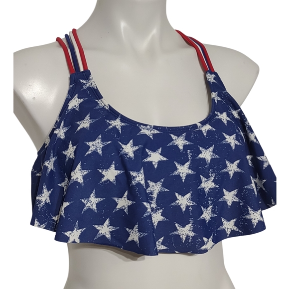 3/$20 American Flag Strappy Flounce Swimsuit Top Size  Large - Picture 1 of 7